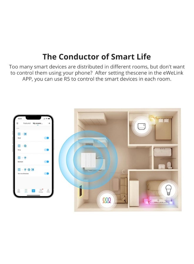 سونوف SONOFF R5W مفتاح إضاءة ذكي WiFi، جهاز تحكم بالمشاهد بـ 6 أزرار، لوحة مغناطيسية بدون الحاجة إلى أسلاك، طرق تشغيل متعددة، تحكم متعدد الاتجاهات، يعمل مع Alexa و Google Home، باللون الأبيض. - Image 2
